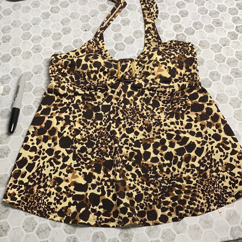 Liz Lange Small Cheetah Print Halter Swim Top